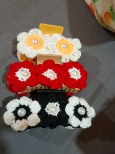 Crochet Flower Hair Clips - Set of 3