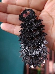 Black Peacock Feather Earrings