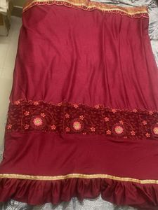 Maroon Embroidered ruffled saree