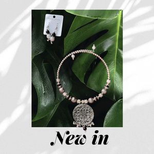 Silver Oxide Necklace With Earring