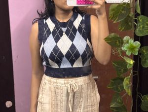 h&amp;m navy argyle sweater vest