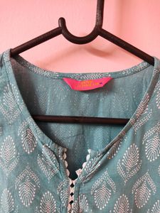 Turquoise Blue Kurta Top With White Pattern Design