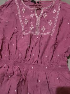 Pink Embroidered Peplum Top