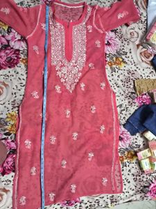 Pink Chiffon Embroidered Straight Kurta | Floral W