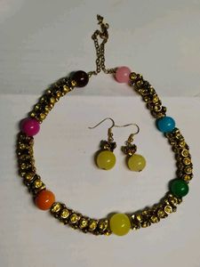 kundan beaded choker with earrings