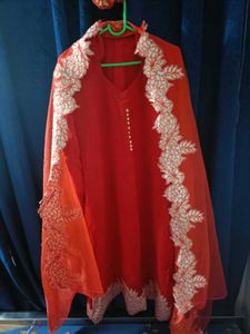 Red Embroidered Kurta Set