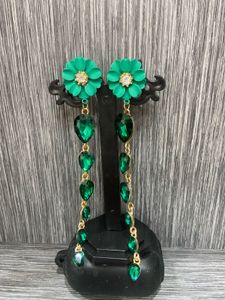 Green Flower Drop Earrings