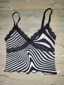 Zebra Print Lace Trim Cami Top