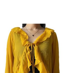 Trendy Yellow Tie-Front Shrug