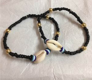 EVIL EYE FEMO BEAD&amp; Shell Charm Anklets Pair