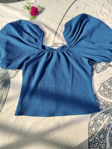 Blue Puff Sleeve Top