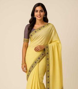 Elegant Creme Saree with Purple Blouse