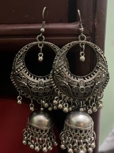 Sliver Oxidatized Jhumke Earrings