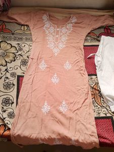 Peach Embroidered Kurta