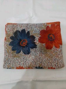 72)New Orange Blue Printed Saree