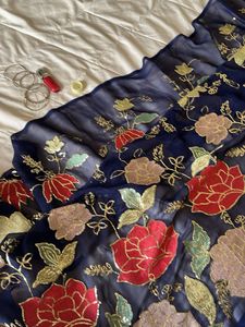 y2k Sequins Embroidered floral Saree