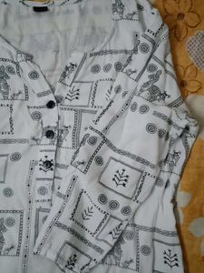 Patterned Button-Down Shirt Kurti For Girls