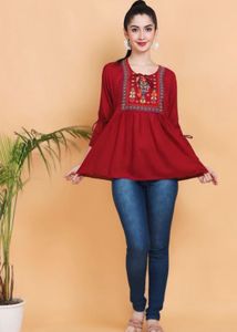 Maroon Embroidered Kurta