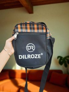 Black Sling Bag With Orange Checks
