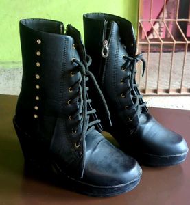 Black Wedge Heel Boots