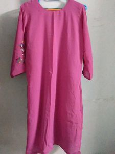 Pink And Rama Green Self Embroidered Kurta Set.