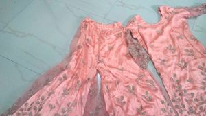 Peach Embroidered Kurta Set+Free Saree