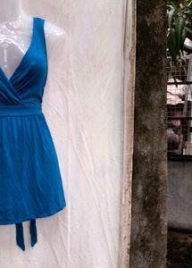 7210. Blue V-Neck Dress