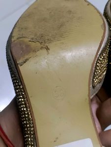 Golden Studded Peep-toe Heels