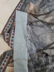 Grey colour georgette saree with blouse