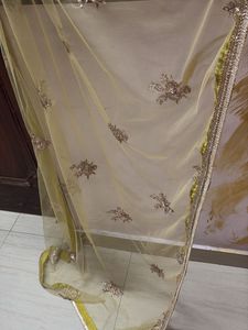 Yellow Embroidered Net Dupatta