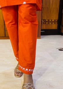 Orange Embroidered Kurti Set