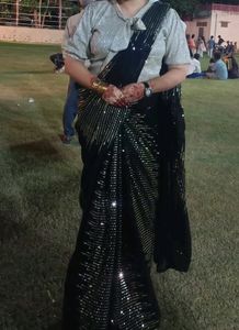 Golden And Black Sequins Saree