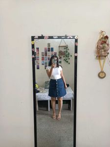 Denim Button-Front Skirt
