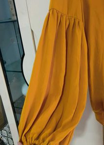 ZARA Mustard Bodysuit Blouse with Balloon Sleeves