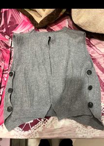 Gray Knit Button Vest