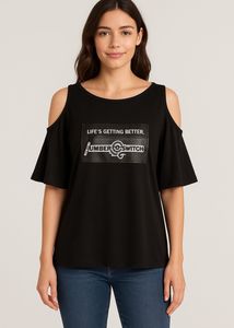 Black Graphic Print Cold Shoulder Top