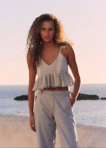 Mango off White Printed Top w Open Back Details