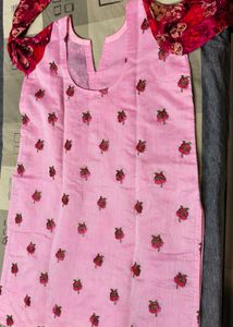 Women Pink Chanderi Cotton Thread Work Suit Set