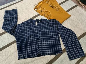 Mustard Yello One Piece With Blue Crop Top