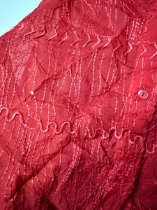 Red Cropped Embroidered Shirt