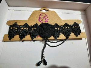 Black Lace Choker with Rose Detail