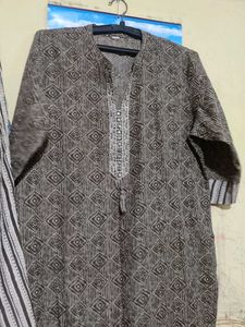 Brown Patterned Kurti Pant Set
