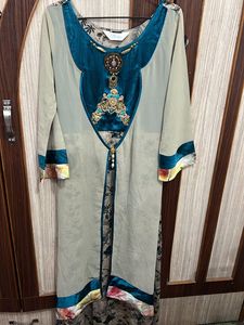 Pakistani Embroidered A Line Kurti Set