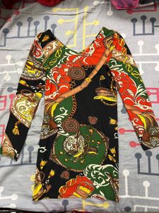 Patterned Long Sleeve Mini Dress