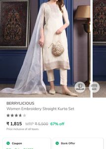 Women Embroidery Straight Kurta Set Size XL