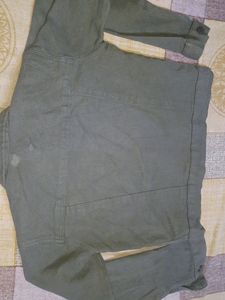 Olive Green Crop Denim Jacket