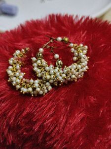 Pearl &amp; Gold Hoop Earrings