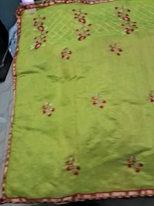 BrandNew Embroidary LimeGreen ChanderiCotton Saree