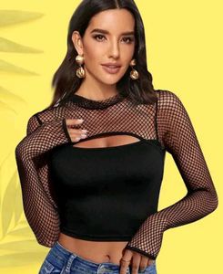 Korean Black Fishnet Long Sleeve Top