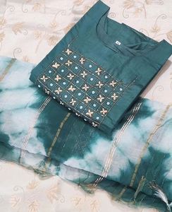 Sea Green Hand Work Kurti With Duppata